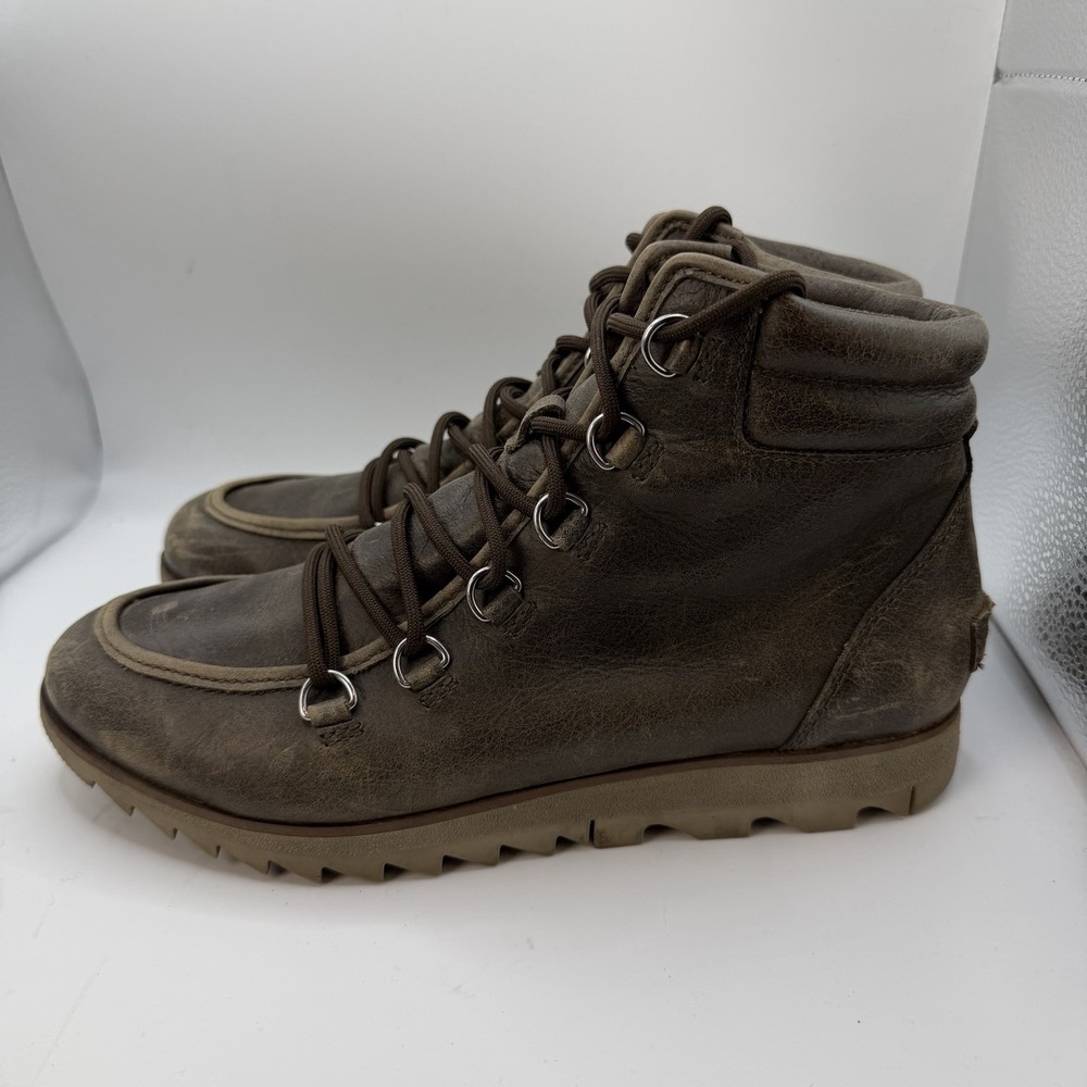 New Sorel Womens Harlow Lace Leather Ankle Boots Brown Size 8.5